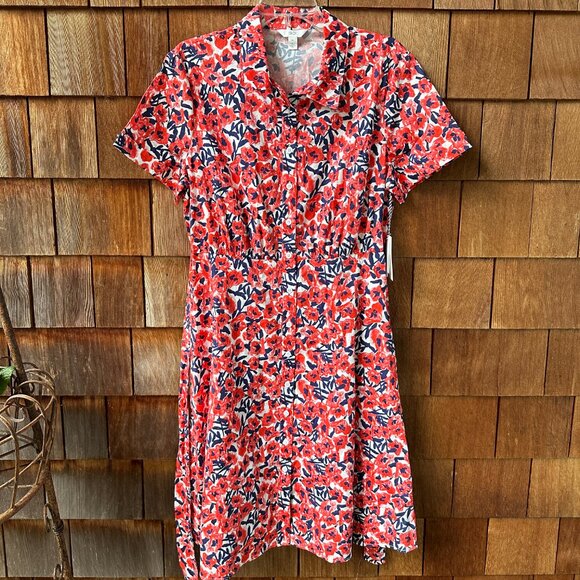 NWT 1901 Women Red & Blue Floral Shirt Dress Fit & Flare in Women's X-Large - Picture 2 of 12